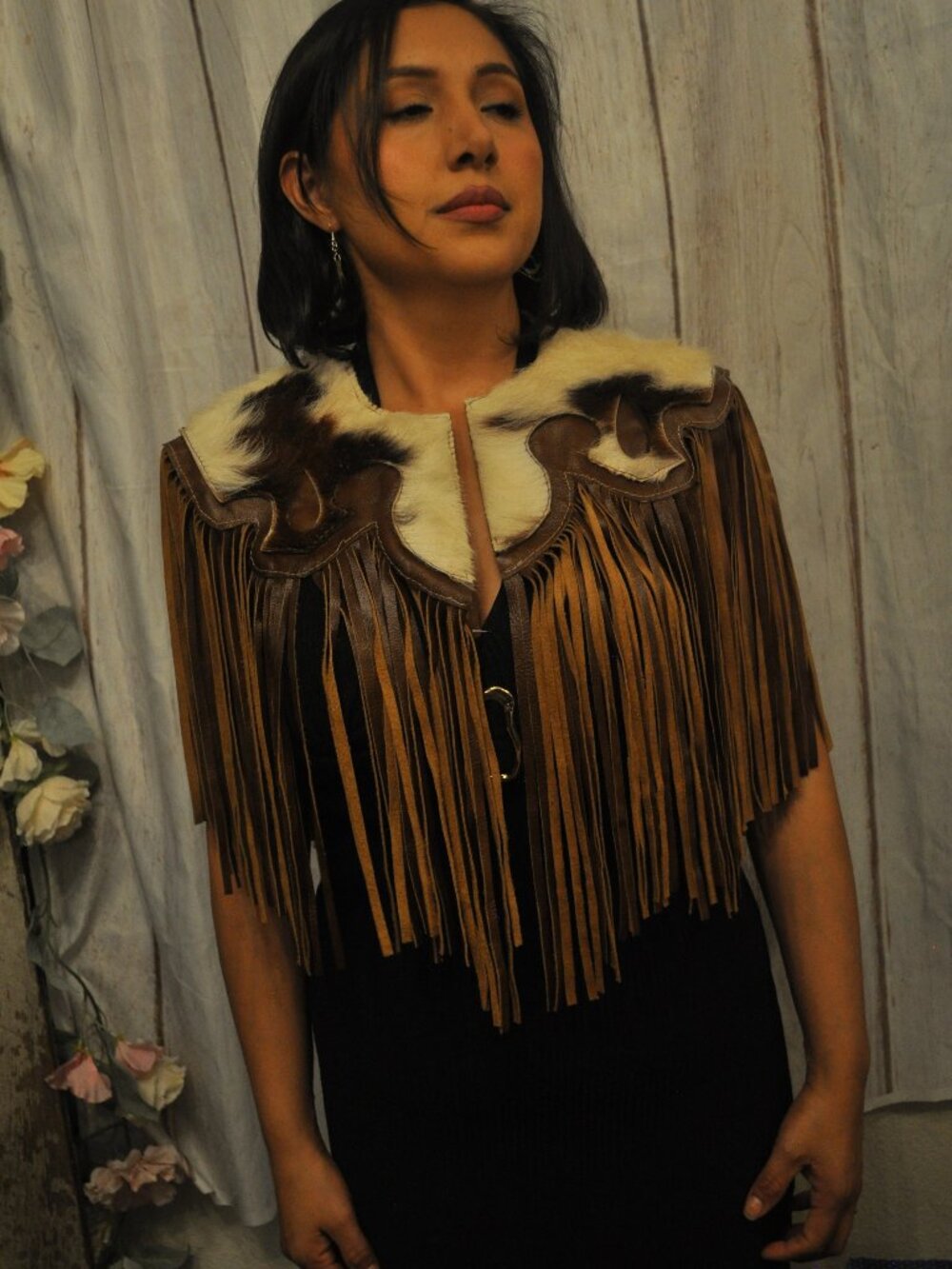 Tricolor Cowhide Leather Fringe Shawl – Western Statement Cape